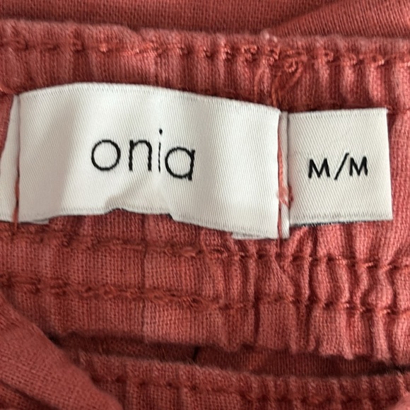 Onia Ella Linen & Cotton Cuffed Drawstring Waist Pants in Salmon - Size Medium - Picture 4 of 6